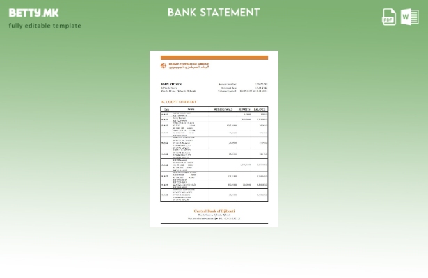 модерен стил Џибути Централната банка на Џибути банка извод на ексел шаблон